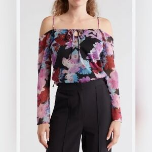 Topshop Floral Print Cold Shoulder Top US2 UK6